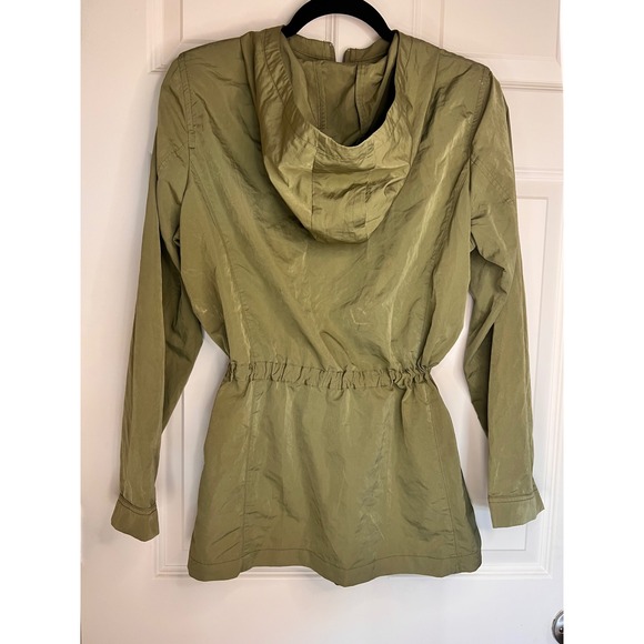 J.Jill Hooded Anorak Jacket Olive Green Drawstring Waist Utility Pockets Small - Picture 3 of 9